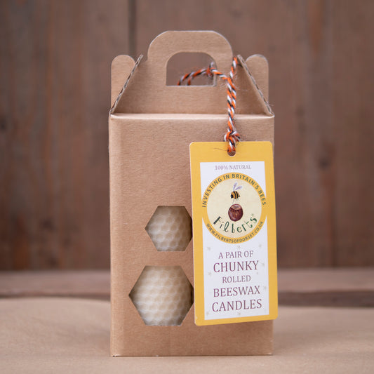 Filberts of Dorset - A Pair of Chunky Rolled Beeswax Candles