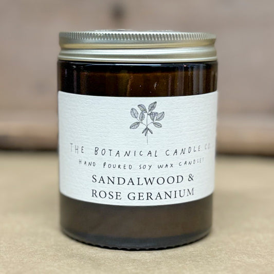 The Botanical Candle Company - Sandlewood and Rose Geranium Candle in Jar